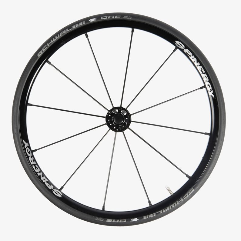 Close up of a 12 spoke synergy wheel.